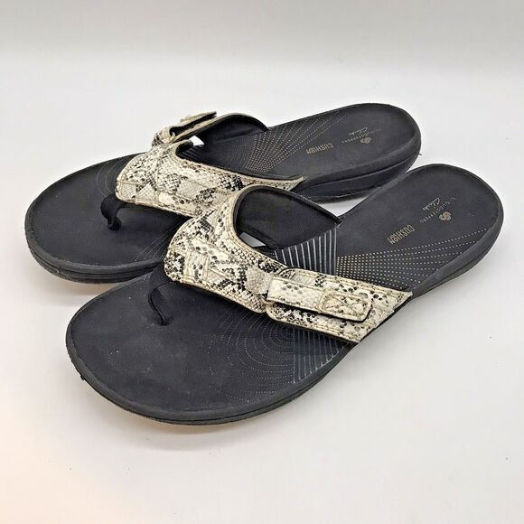 Clarks Cloudsteppers Brinkley Jazz Sandals Women's 9M Sea Snake Flip Flop Thongs - Picture 1 of 10